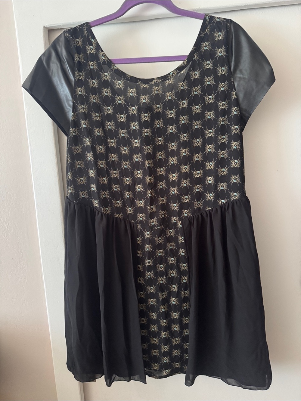 House of Harlow 1960 Black Dress with Gold & Teal Sunburst Print